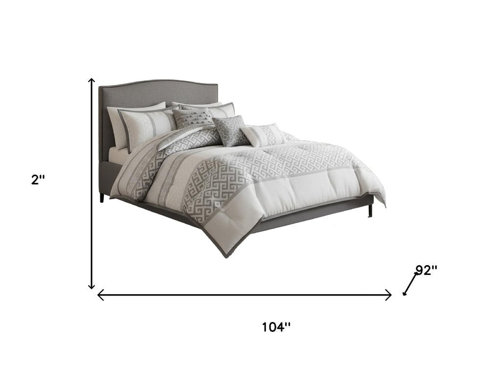 Set of Seven Gray And Ivory Striped King Ring Stitch Polyester Sham And Comforter HomeRoots