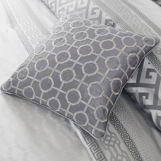 Set of Seven Gray And Ivory Striped King Ring Stitch Polyester Sham And Comforter HomeRoots