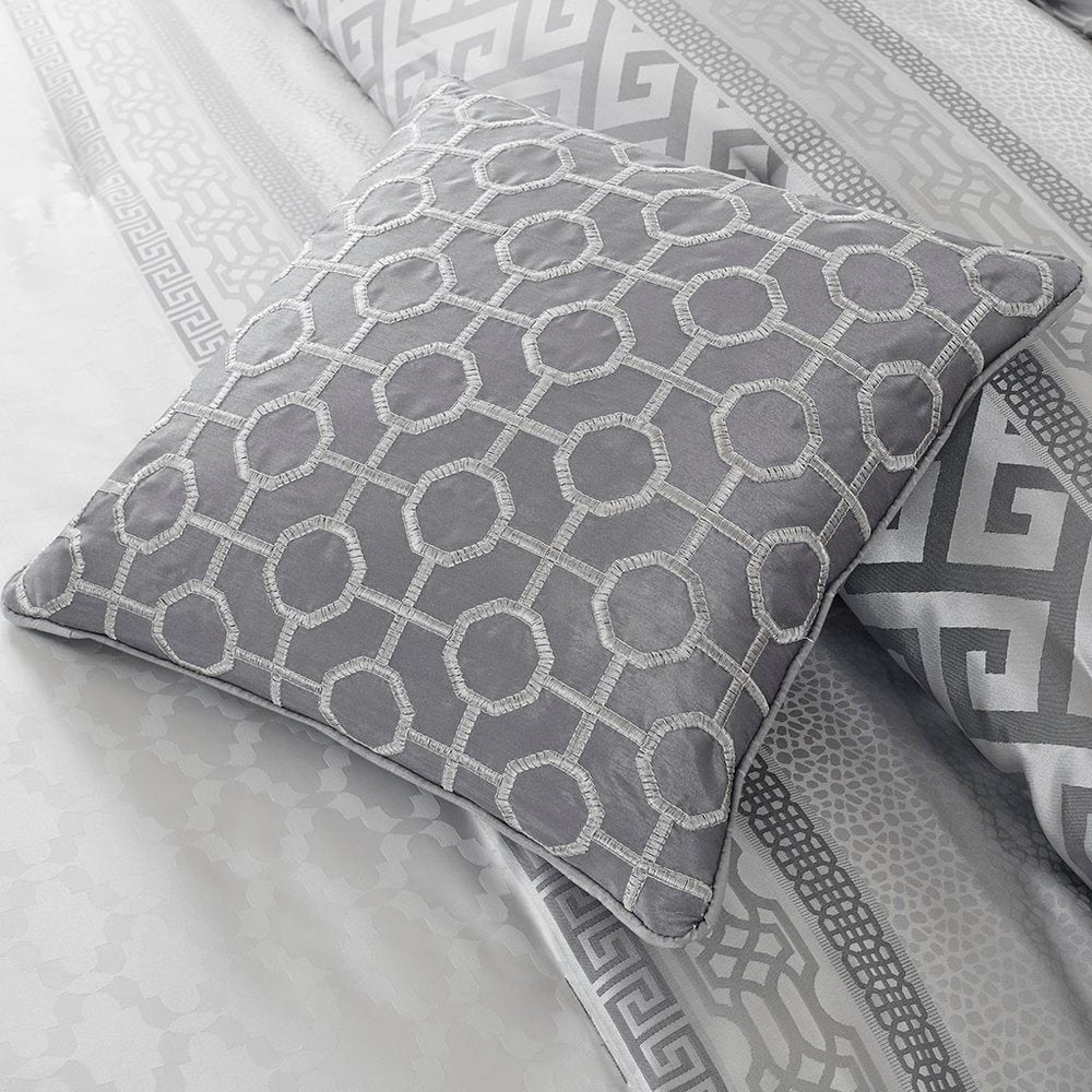 Set of Seven Gray And Ivory Striped King Ring Stitch Polyester Sham And Comforter HomeRoots