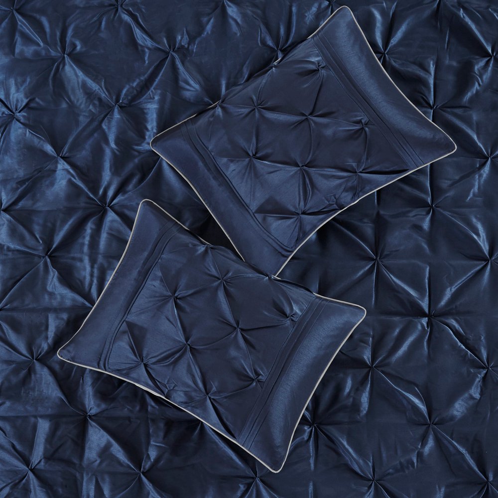 Set of Seven Navy Blue Queen Ring Stitch Polyester Sham And Comforter HomeRoots