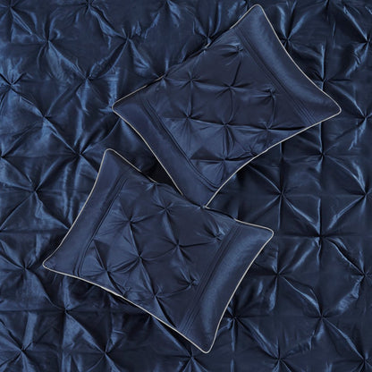 Set of Seven Navy Blue Queen Ring Stitch Polyester Sham And Comforter HomeRoots