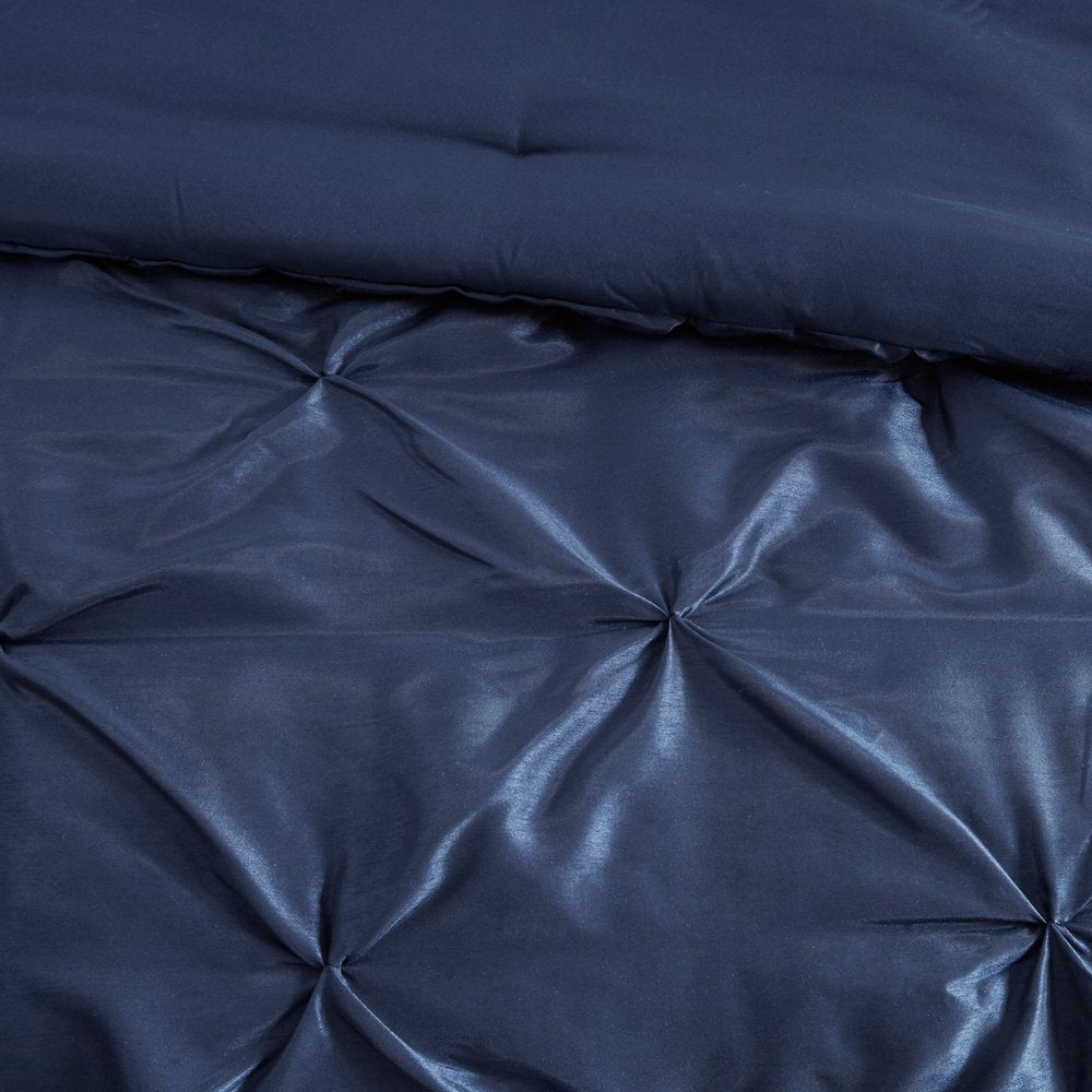 Set of Seven Navy Blue Queen Ring Stitch Polyester Sham And Comforter HomeRoots