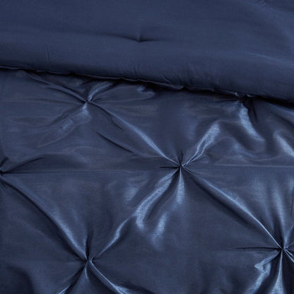 Set of Seven Navy Blue Queen Ring Stitch Polyester Sham And Comforter HomeRoots