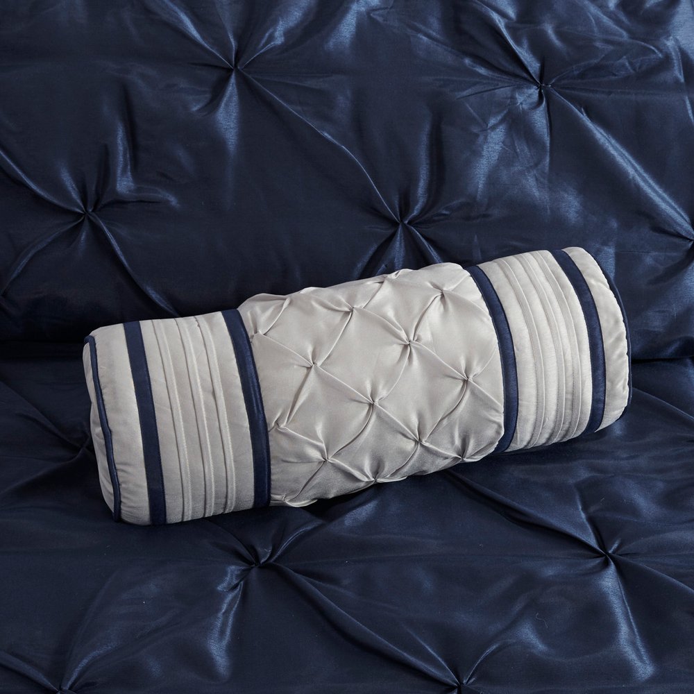 Set of Seven Navy Blue Queen Ring Stitch Polyester Sham And Comforter HomeRoots
