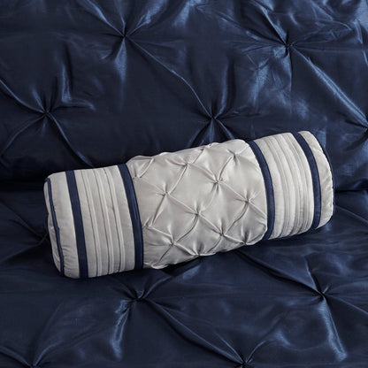 Set of Seven Navy Blue Queen Ring Stitch Polyester Sham And Comforter HomeRoots