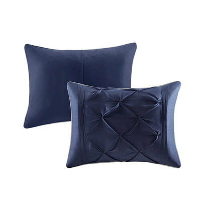 Set of Seven Navy Blue Queen Ring Stitch Polyester Sham And Comforter HomeRoots