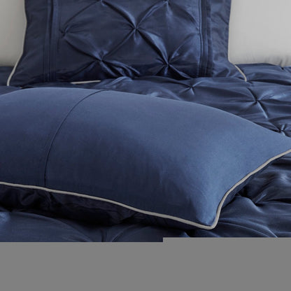 Set of Seven Navy Blue Queen Ring Stitch Polyester Sham And Comforter HomeRoots