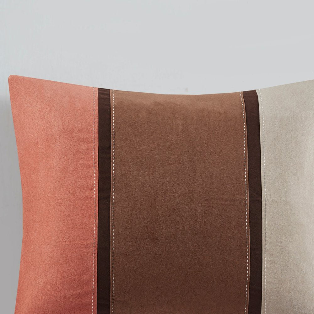 Set of Seven Coral And Brown Striped King Ring Stitch Polyester Sham And Comforter HomeRoots