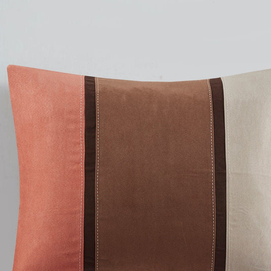 Set of Seven Coral And Brown Striped King Ring Stitch Polyester Sham And Comforter HomeRoots