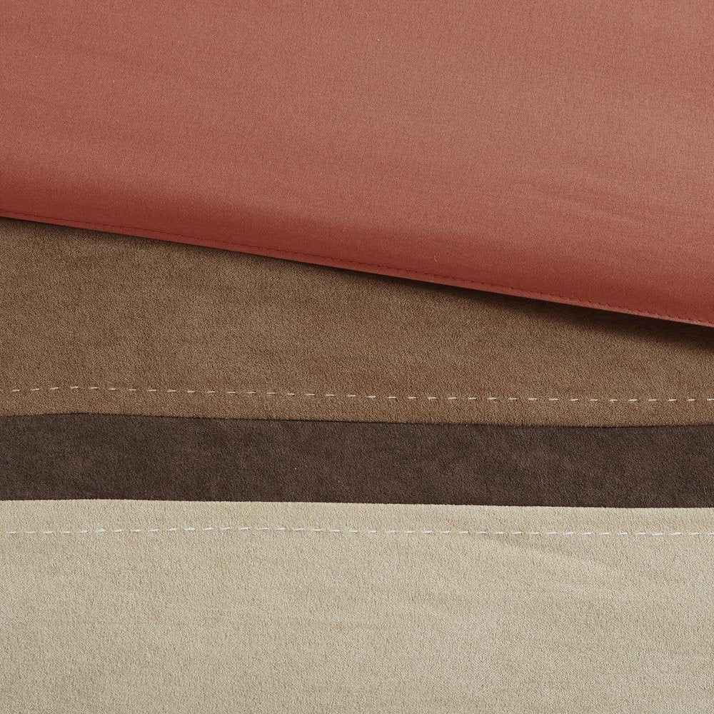 Set of Seven Coral And Brown Striped King Ring Stitch Polyester Sham And Comforter HomeRoots