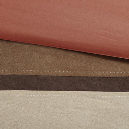 Set of Seven Coral And Brown Striped King Ring Stitch Polyester Sham And Comforter HomeRoots