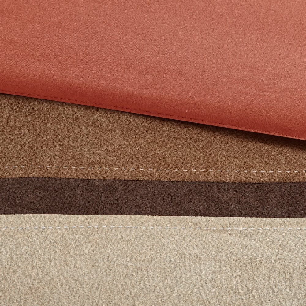 Set of Seven Coral And Brown Striped King Ring Stitch Polyester Sham And Comforter HomeRoots