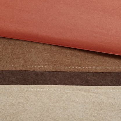 Set of Seven Coral And Brown Striped King Ring Stitch Polyester Sham And Comforter HomeRoots