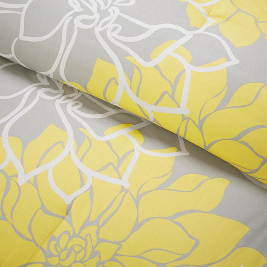 Set of Seven Gray And Yellow Floral Queen Ring Stitch Polyester Sham And Comforter HomeRoots