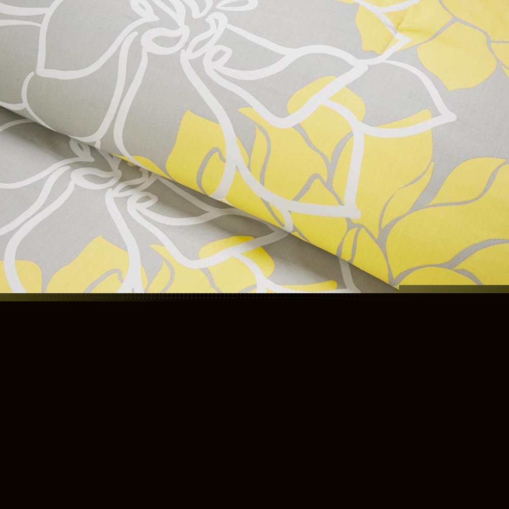 Set of Seven Gray And Yellow Floral Queen Ring Stitch Polyester Sham And Comforter HomeRoots
