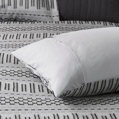 Set of Three Gray And Ivory Striped Queen Ring Stitch Sham And Comforter HomeRoots