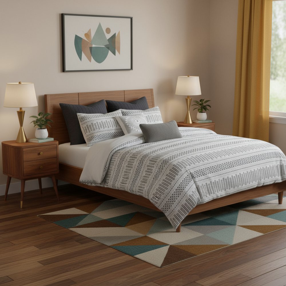 Set of Three Gray And Ivory Striped Queen Ring Stitch Sham And Comforter HomeRoots