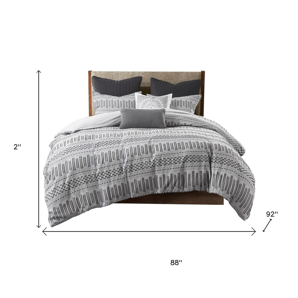 Set of Three Gray And Ivory Striped Queen Ring Stitch Sham And Comforter HomeRoots