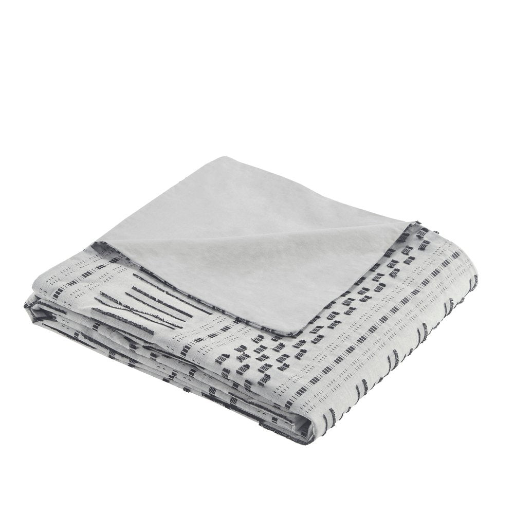 Set of Three Gray And Ivory Striped Queen Ring Stitch Sham And Comforter HomeRoots