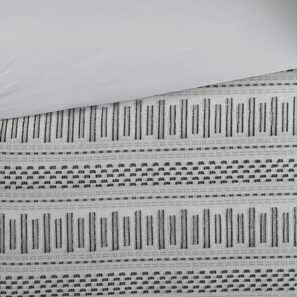 Set of Three Gray And Ivory Striped Queen Ring Stitch Sham And Comforter HomeRoots