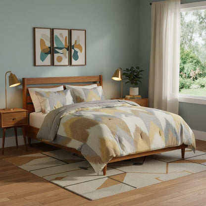 Set of Three Gray And Ivory Queen Ring Stitch Polyester Sham And Comforter HomeRoots