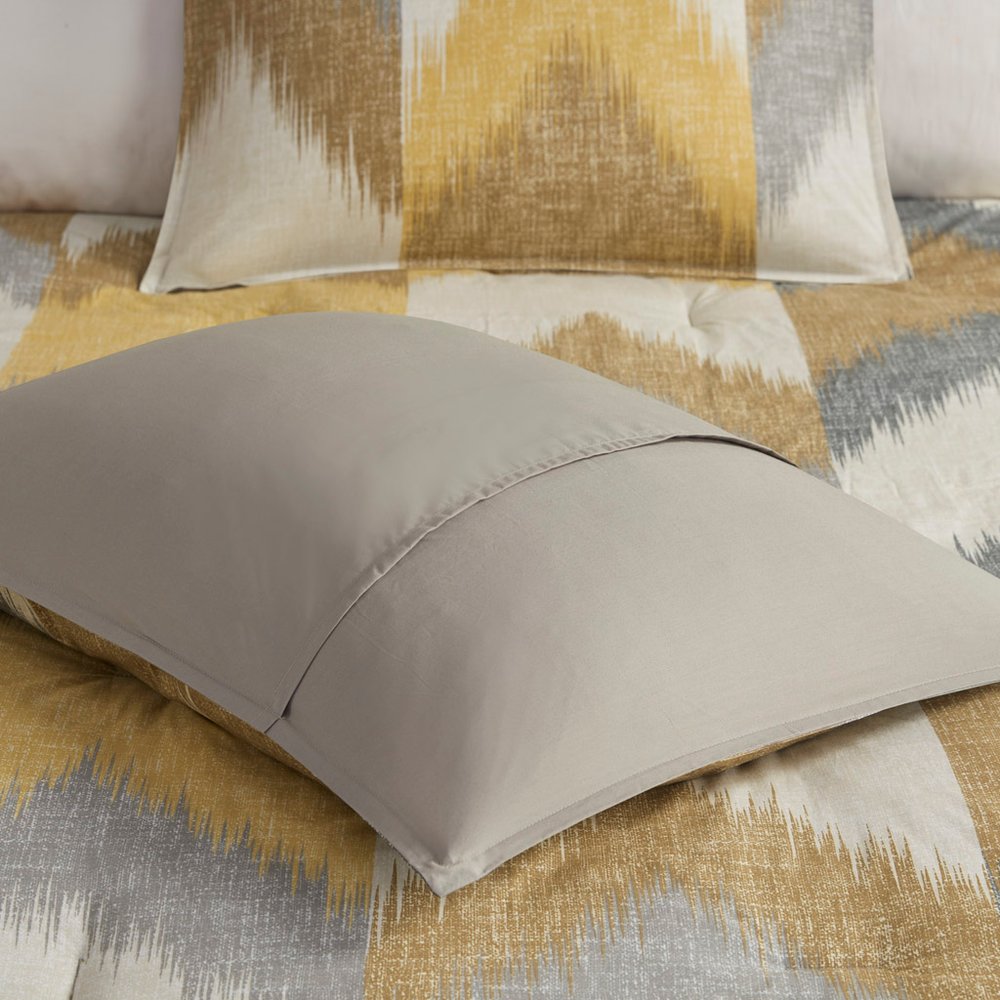 Set of Three Gray And Ivory Queen Ring Stitch Polyester Sham And Comforter HomeRoots