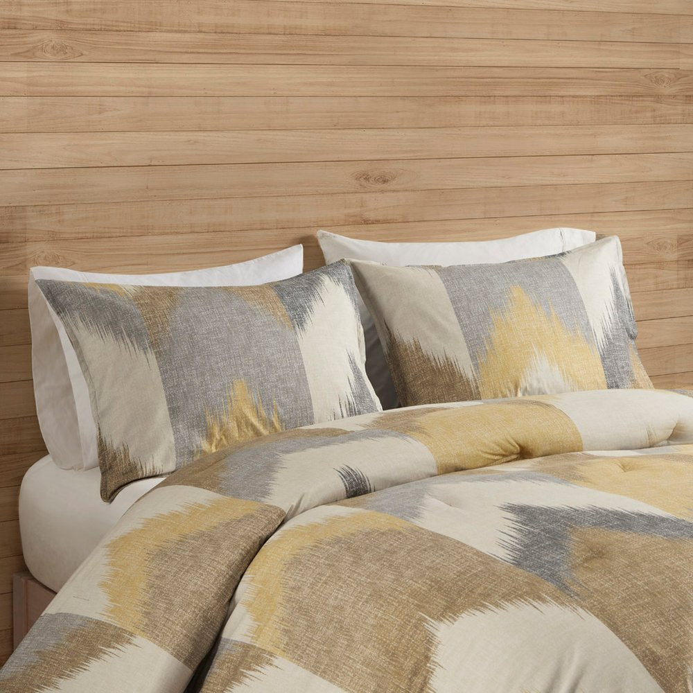 Set of Three Gray And Ivory Queen Ring Stitch Polyester Sham And Comforter HomeRoots