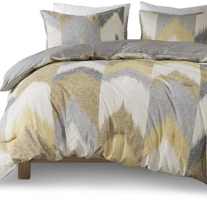 Set of Three Gray And Ivory Queen Ring Stitch Polyester Sham And Comforter HomeRoots