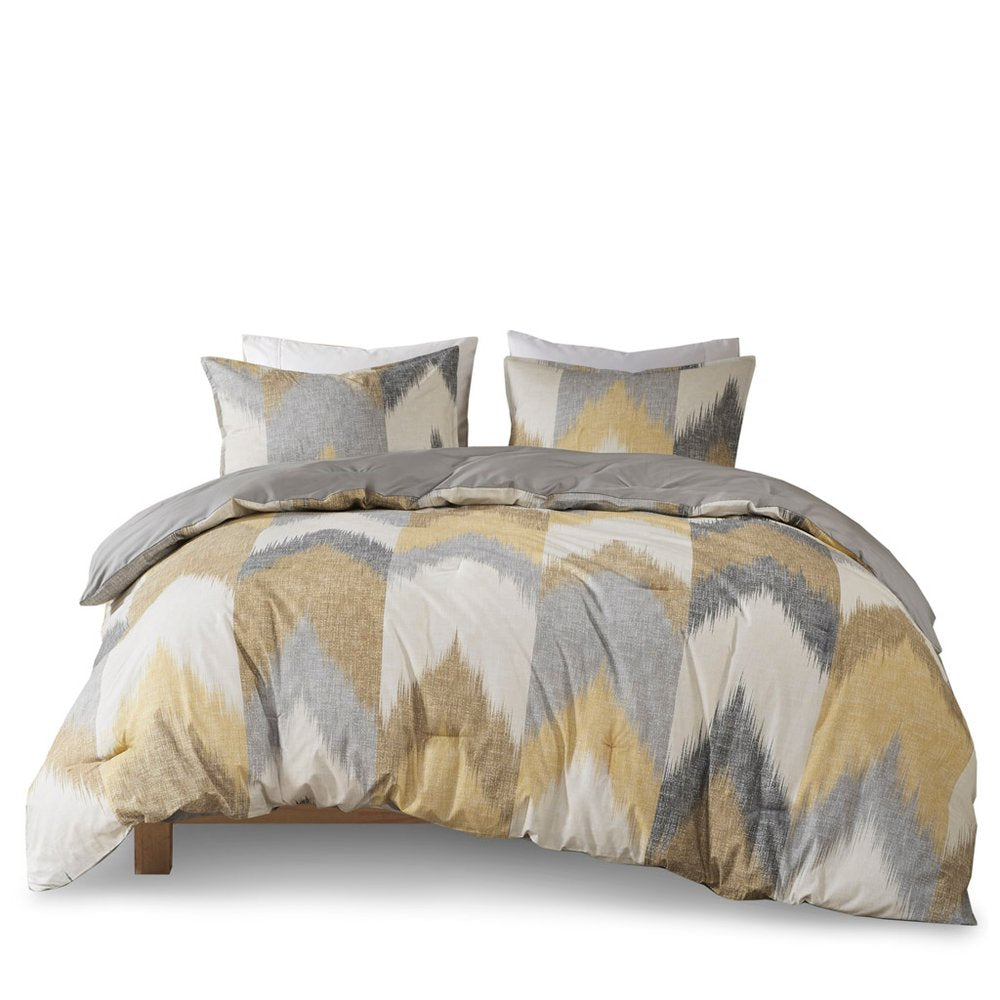 Set of Three Gray And Ivory Queen Ring Stitch Polyester Sham And Comforter HomeRoots