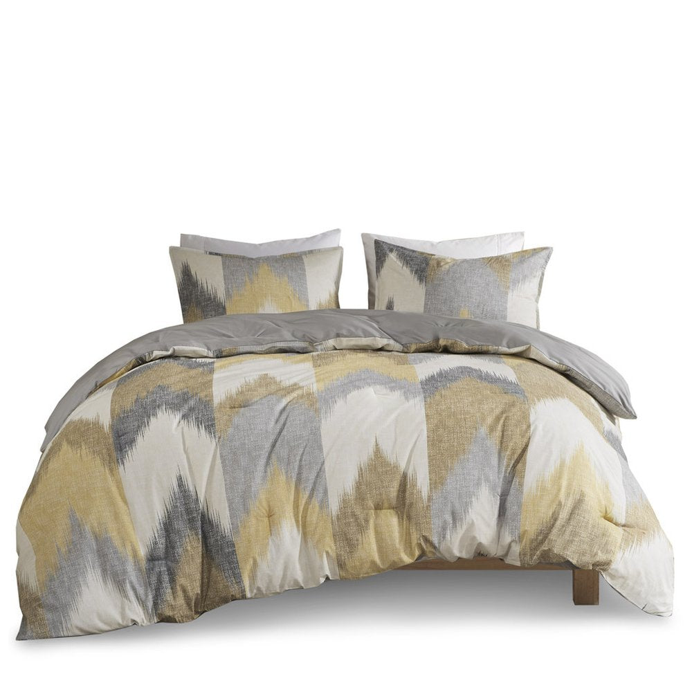 Set of Three Gray And Ivory Queen Ring Stitch Polyester Sham And Comforter HomeRoots