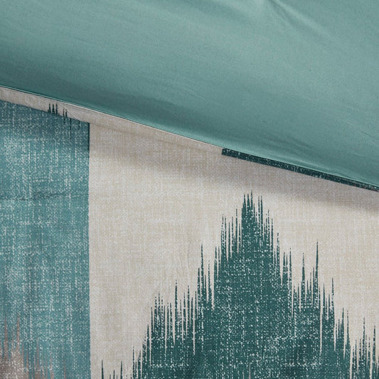 Set of Three Aqua And White King Ring Stitch Polyester Sham And Comforter HomeRoots