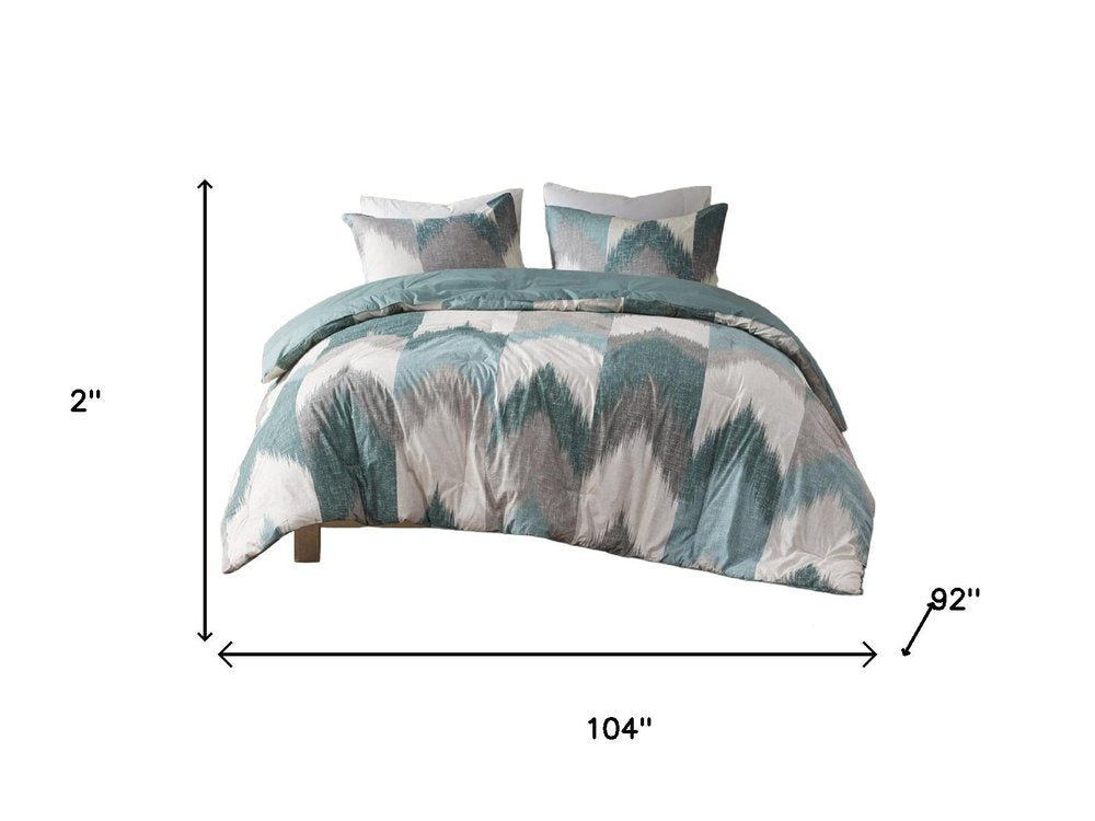 Set of Three Aqua And White King Ring Stitch Polyester Sham And Comforter HomeRoots