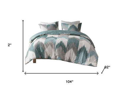 Set of Three Aqua And White King Ring Stitch Polyester Sham And Comforter HomeRoots