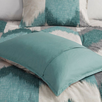 Set of Three Aqua And White King Ring Stitch Polyester Sham And Comforter HomeRoots