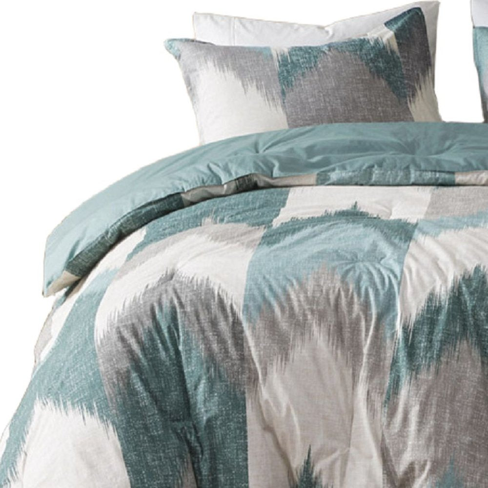 Set of Three Aqua And White King Ring Stitch Polyester Sham And Comforter HomeRoots
