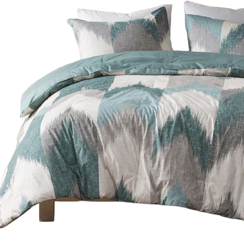 Set of Three Aqua And White King Ring Stitch Polyester Sham And Comforter HomeRoots
