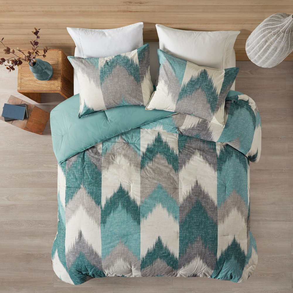 Set of Three Aqua And White King Ring Stitch Polyester Sham And Comforter HomeRoots