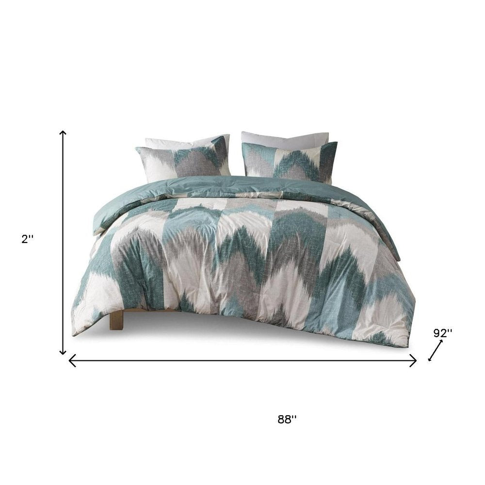 Set of Three Aqua And White Ring Stitch Polyester Sham And Comforter HomeRoots