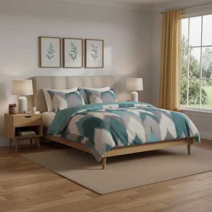 Set of Three Aqua And White Ring Stitch Polyester Sham And Comforter HomeRoots