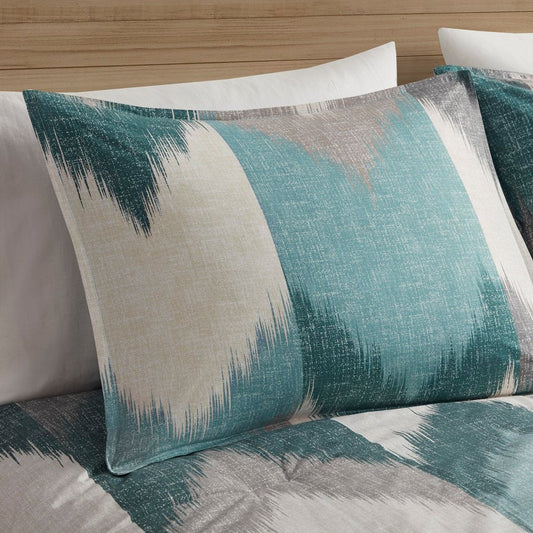 Set of Three Aqua And White Ring Stitch Polyester Sham And Comforter HomeRoots