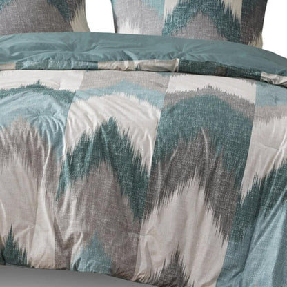 Set of Three Aqua And White Ring Stitch Polyester Sham And Comforter HomeRoots