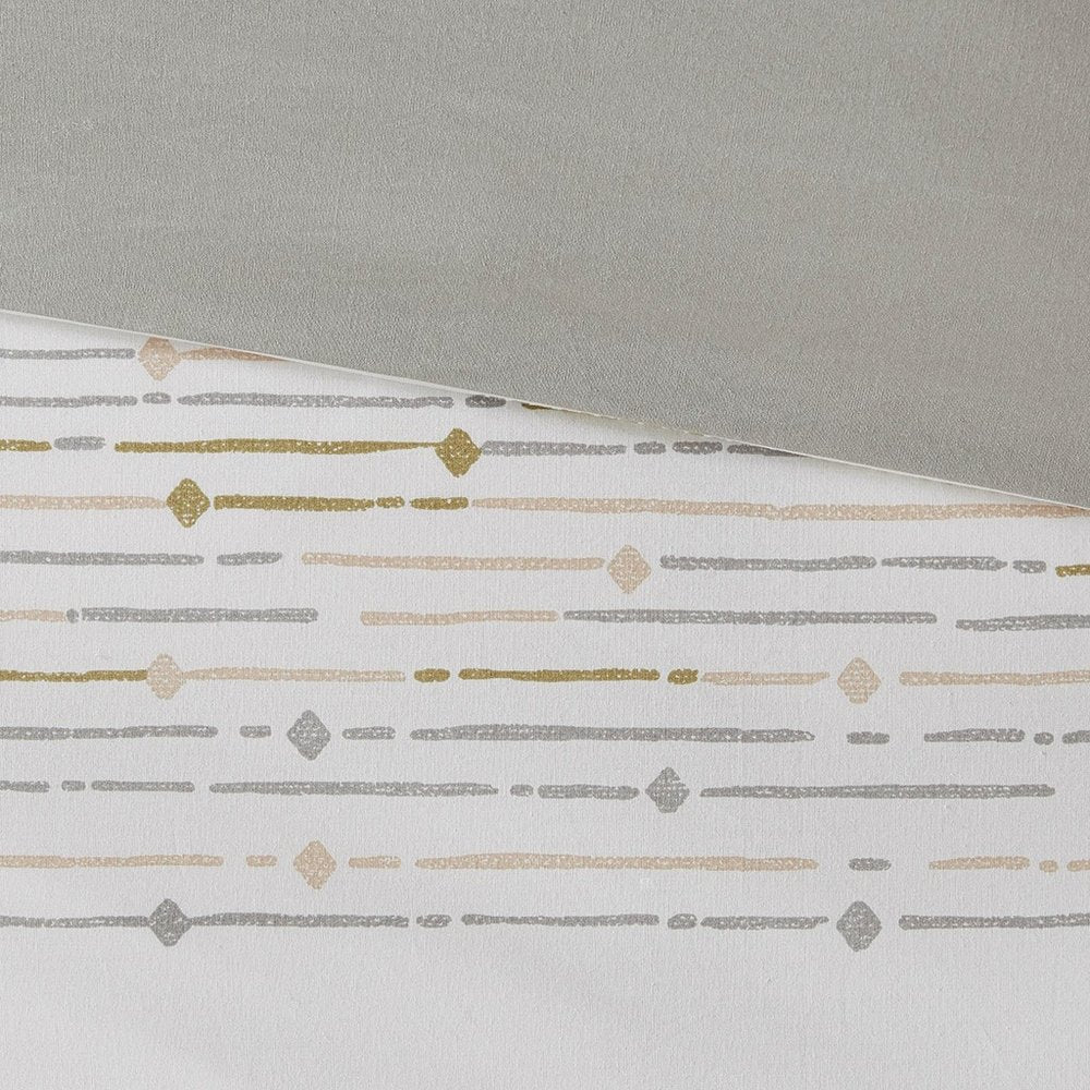 Set of Three Off White And Gray Striped King Ring Stitch Sham And Comforter HomeRoots