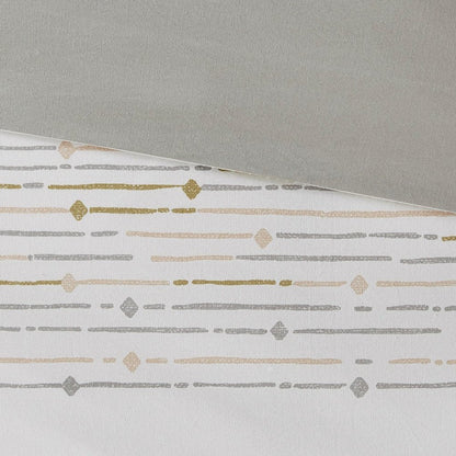 Set of Three Off White And Gray Striped King Ring Stitch Sham And Comforter HomeRoots