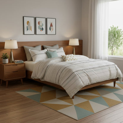 Set of Three Off White And Gray Striped King Ring Stitch Sham And Comforter HomeRoots