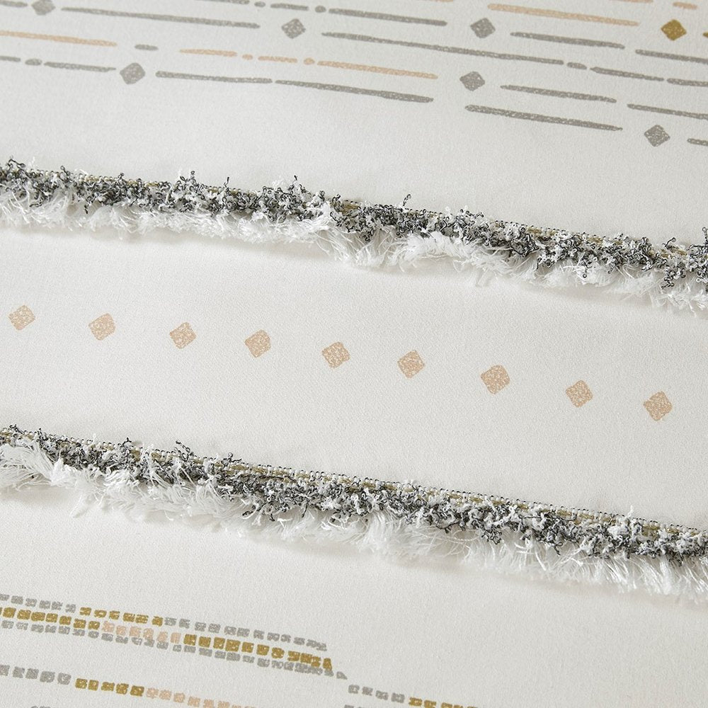 Set of Three Off White And Gray Striped King Ring Stitch Sham And Comforter HomeRoots