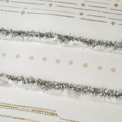 Set of Three Off White And Gray Striped King Ring Stitch Sham And Comforter HomeRoots