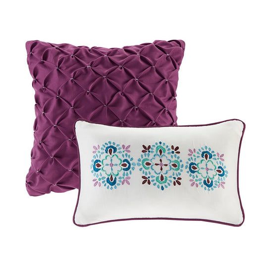 Set of Five Purple And Ivory Striped Queen Ring Stitch Sham And Comforter HomeRoots