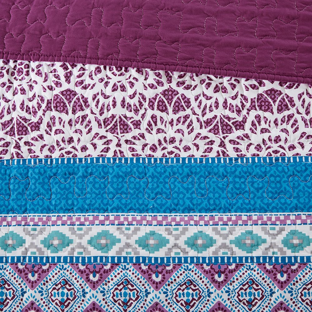 Set of Five Purple And Ivory Striped Queen Ring Stitch Sham And Comforter HomeRoots