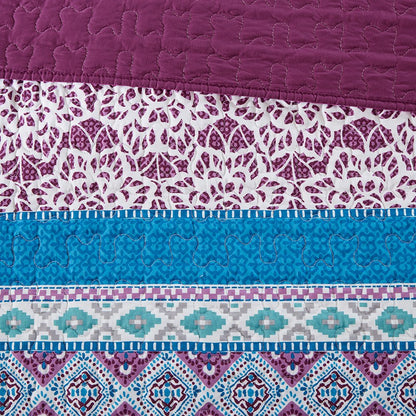 Set of Five Purple And Ivory Striped Queen Ring Stitch Sham And Comforter HomeRoots