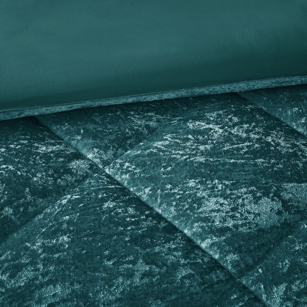 Set of Four Teal Blue King Ring Stitch Polyester Sham And Comforter HomeRoots